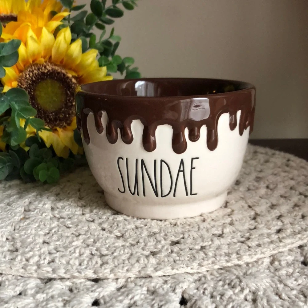 Rae Dunn SUNDAE Dessert Bowl with Brown Drip